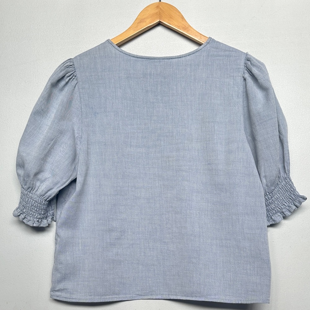 Who What Wear Sky Blue Puff Sleeve Blouse - Picture 6 of 8